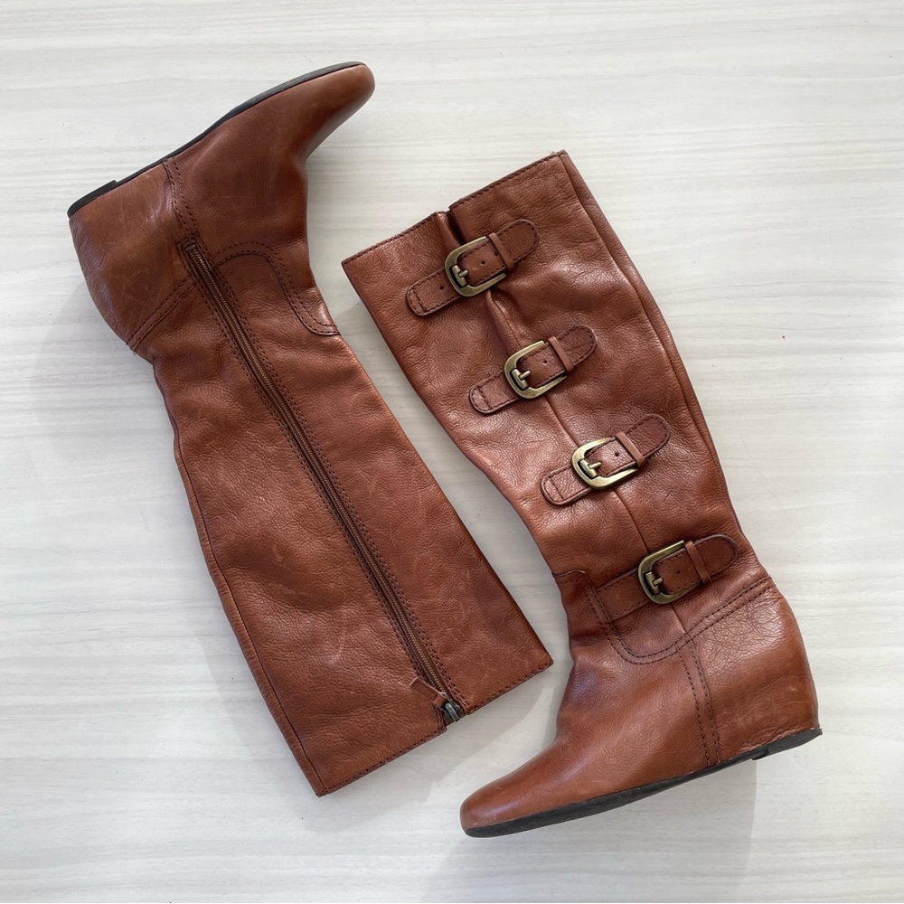 Franco Sarto Brown Leather Buckle Riding Boots